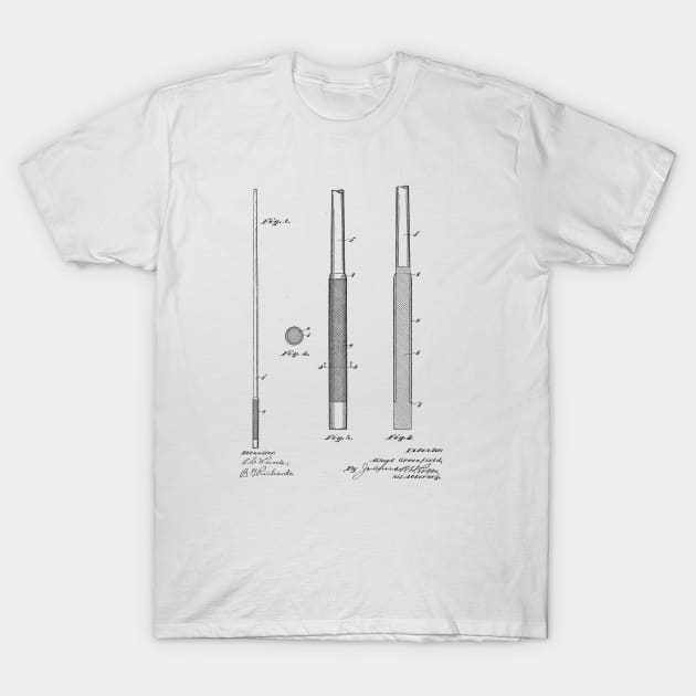 Billiard Cue Vintage Patent Hand Drawing T-Shirt by skstring